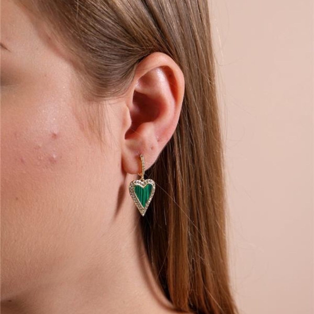 Heart Hoop Earring with Green Malachite Mother of Pearl